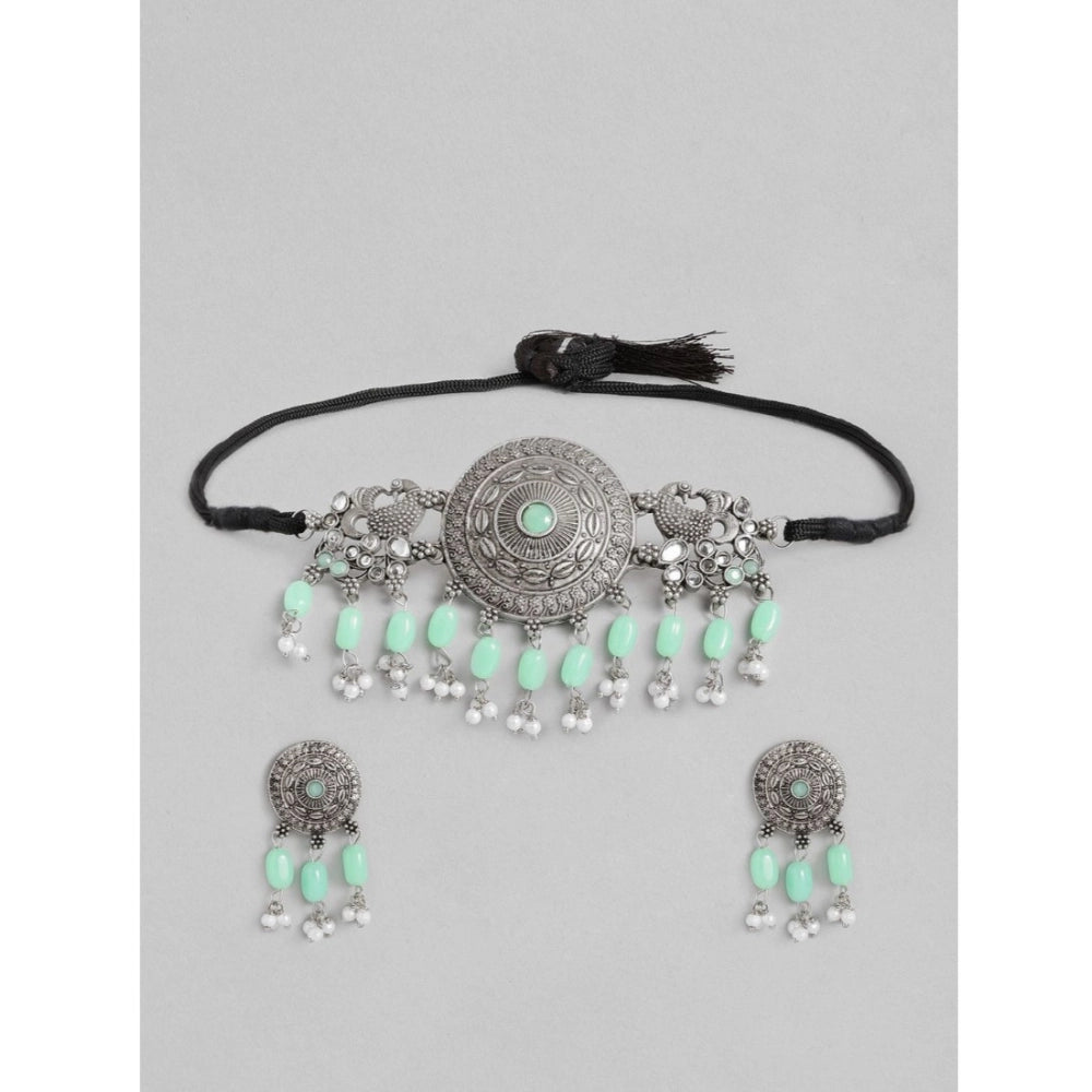 Rose Gold Plated Alloy Necklace & Earrings Set (Light Green) – Design 03