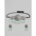 Rose Gold Plated Alloy Necklace & Earrings Set (Light Green) – Design 03