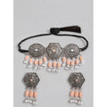 Rose Gold Plated Alloy Necklace & Earrings Set (Orange) – Design 02