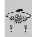 Rose Gold Plated Alloy Necklace & Earrings Set (Black)