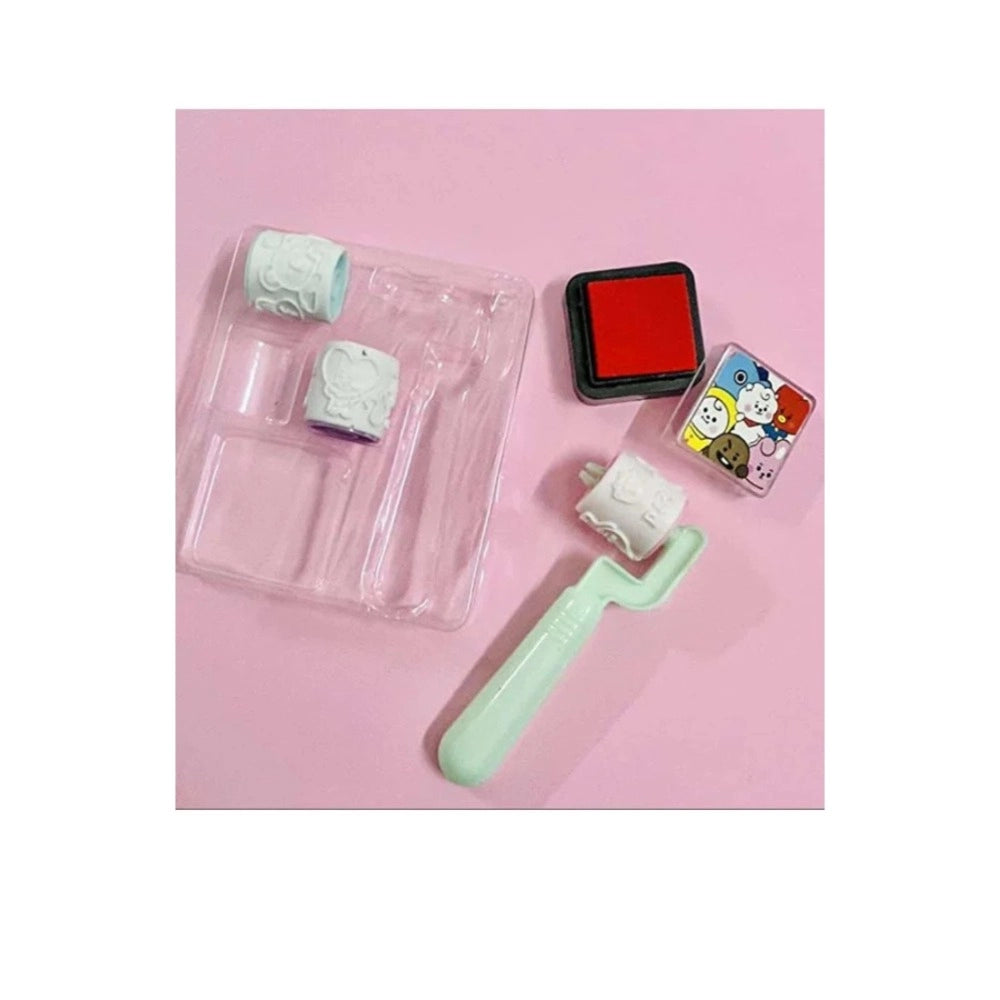 Pack of 2 Roller Seal Stamp with Ink pad For DIY Kids Handle Rubber Stamp – 3+ Years