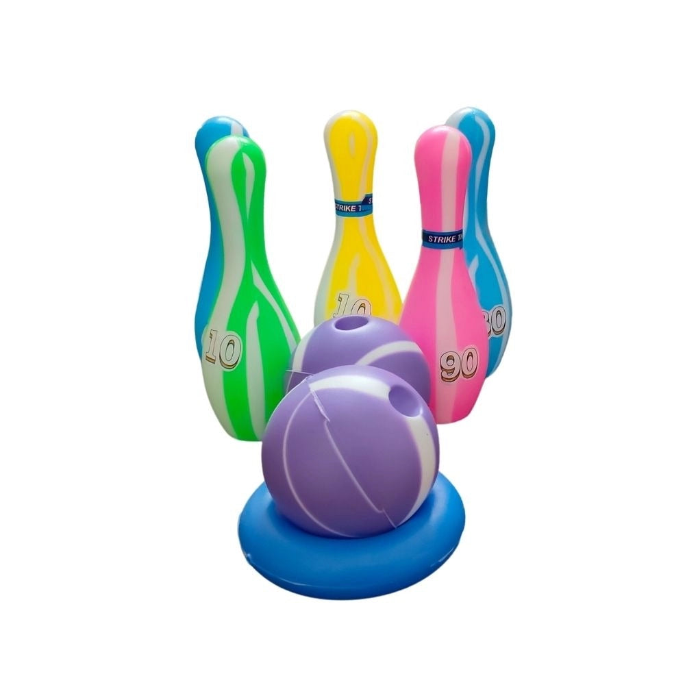 Junior Bowling Set With 5 Bottles 2 Balls And 1 Ball Stand Ring – 1+ Years