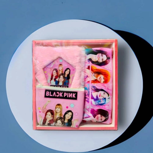 3 in 1 Black Pink BTS Stationery Set With 2 Pouchs And 1 Packet Dairy – 5+ Years