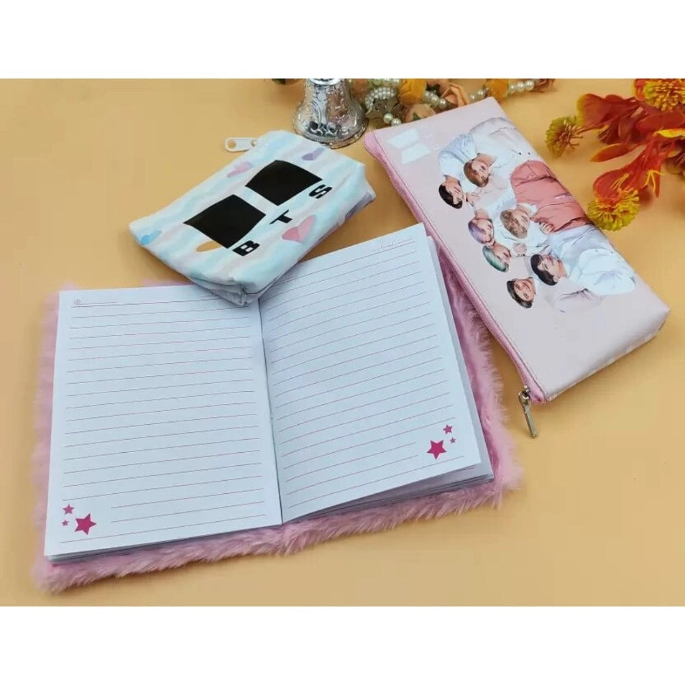 Prezzie Villa 3 in 1 Black Pink Stationery Set for Kids in Multicolor 2 Pouches and 1 Pocket Diary Set – 5+ Years