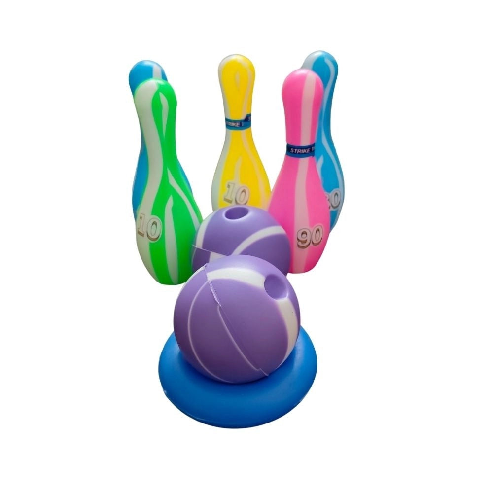 Junior Bowling Set With 5 Bottles 2 Balls And 1 Ball Stand Ring – 1+ Years