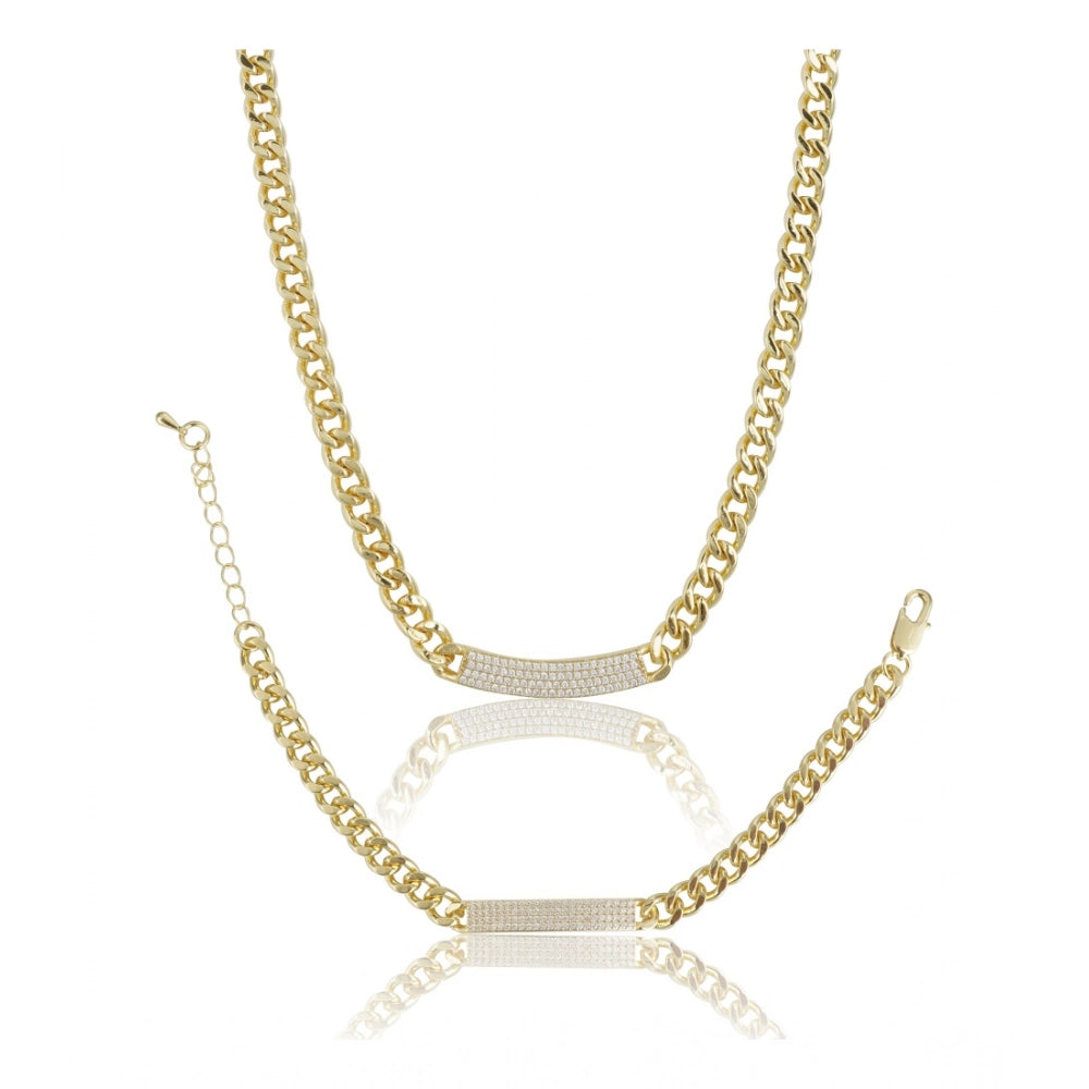Stainless Steel Gold Polish Polish Hand Bracelet And Necklace (Gold Plated)