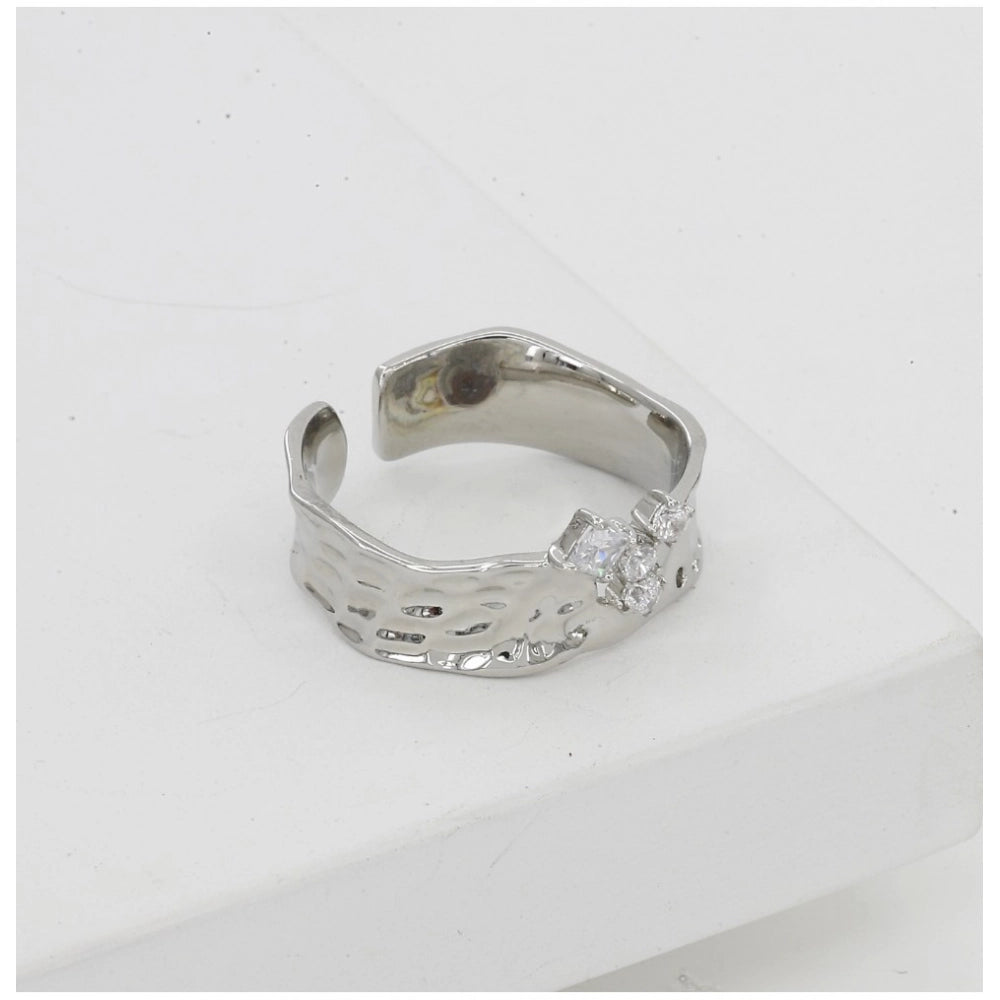 Stainless Steel Silver Polish Free Size Western Finger Ring (Silver Plated)