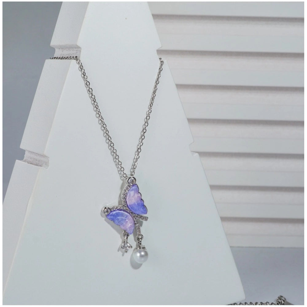 Stainless Steel Butterfly Dailywear Pendant Delicate Chain (Silver Plated)