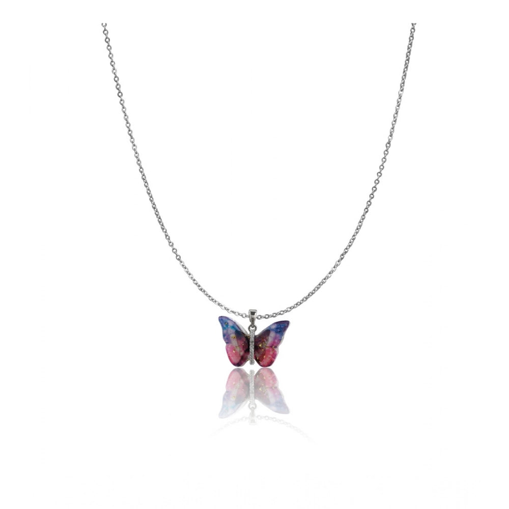 Stainless Steel Colorful Butterfly Pendant Dailywear chain (Silver Plated)
