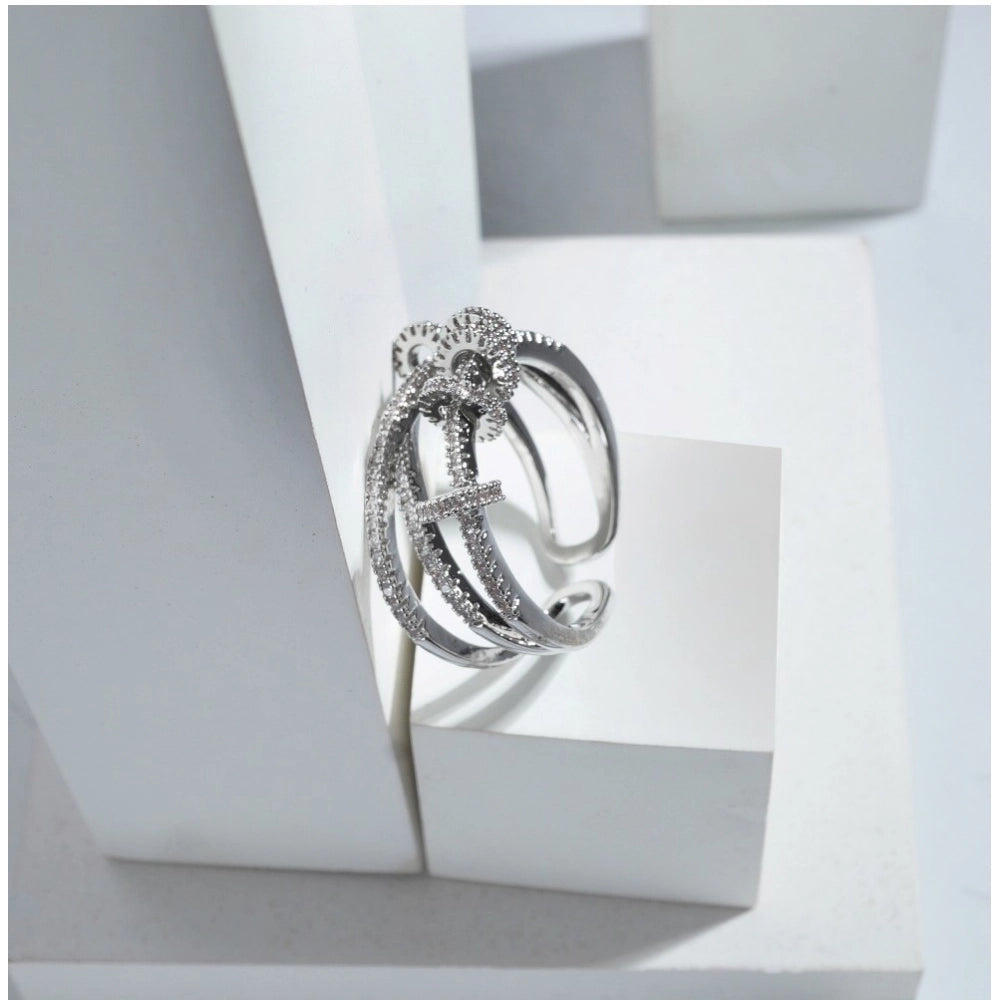 Stainless Steel Silver Free Size Ring (Silver Plated)