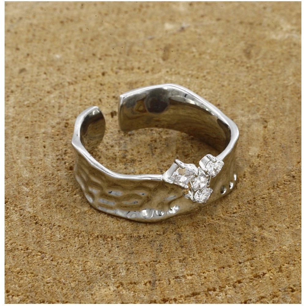 Stainless Steel Silver Polish Free Size Western Finger Ring (Silver Plated)