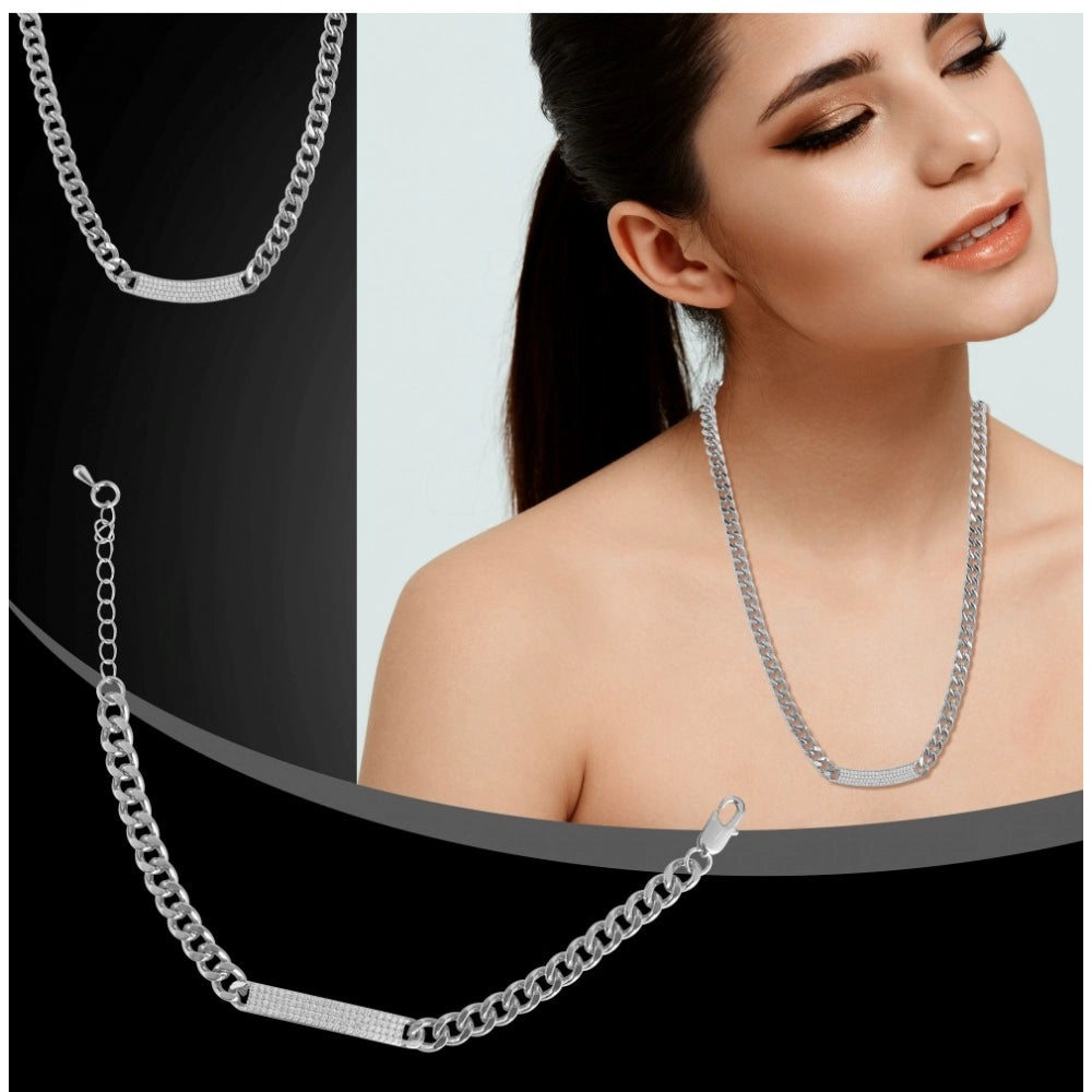 Stainless Steel Silver Polish Hand Bracelet And Necklace (Silver Plated)