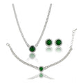 Stainless Steel Green Color Silver Chain Western Combo Jewelry (Silver Plated)