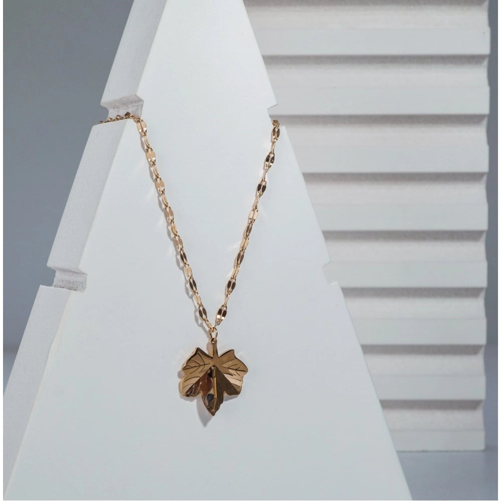 Stainless Steel Leaf Pendant Delicate Chain (Gold Plated)