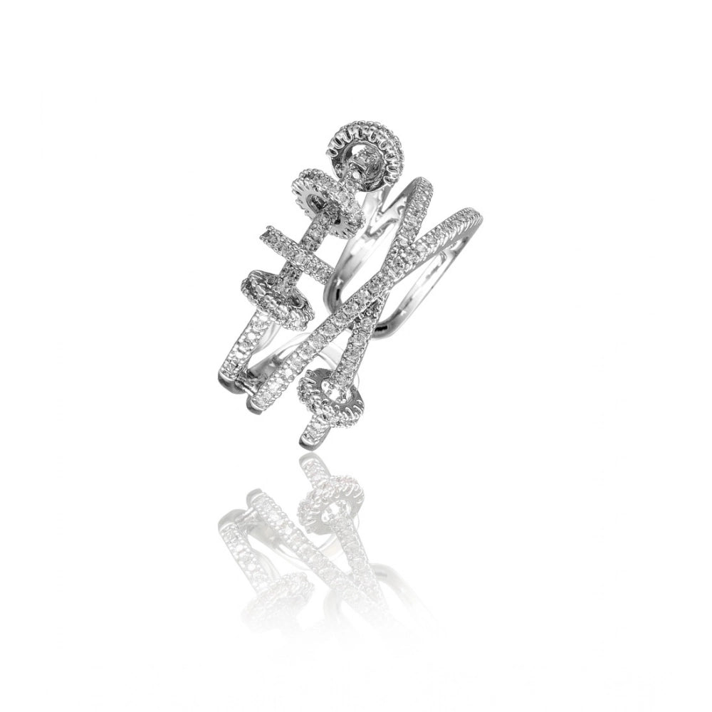 Stainless Steel Silver Free Size Ring (Silver Plated)