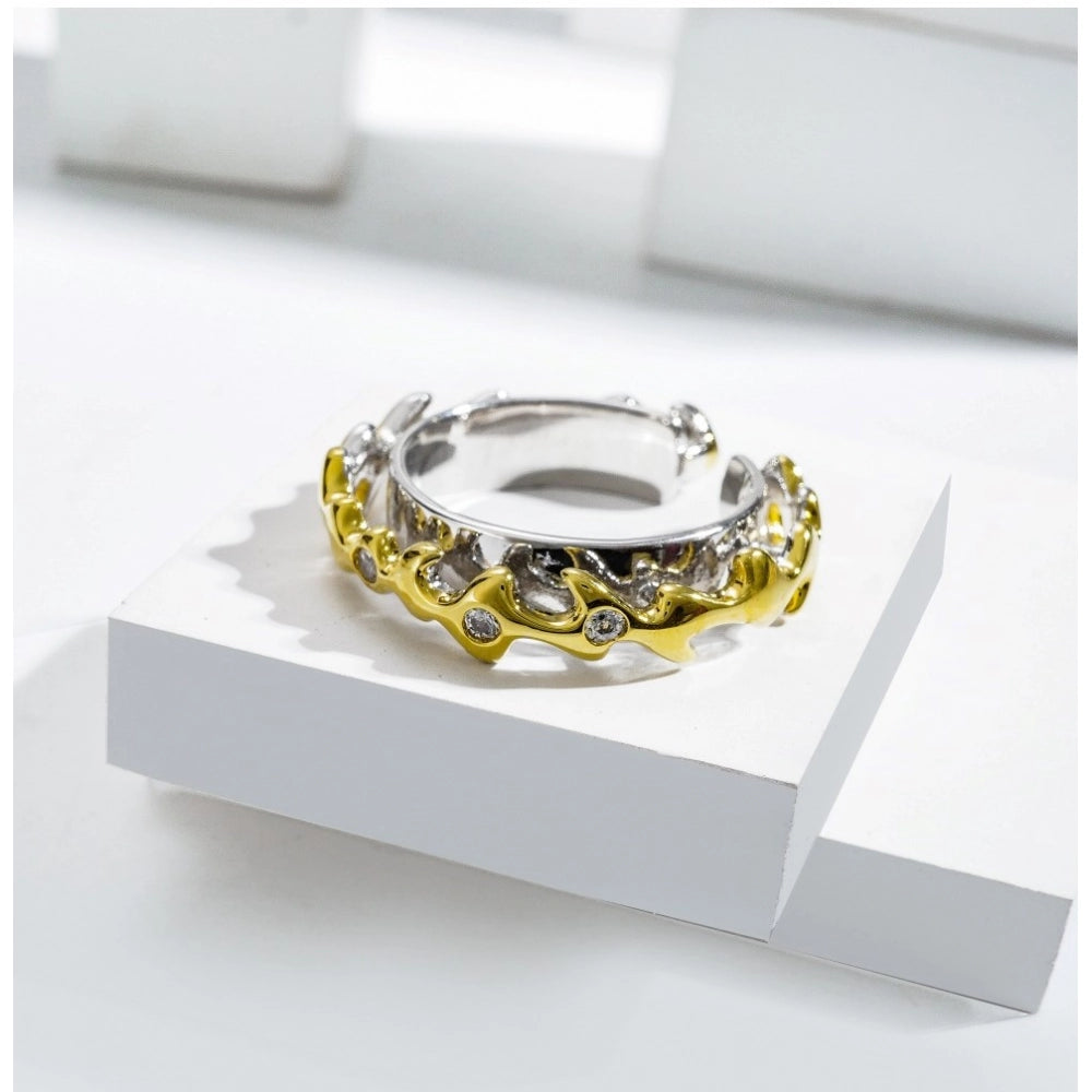 Stainless Steel Double Tone Free Size Ring (Silver Plated)