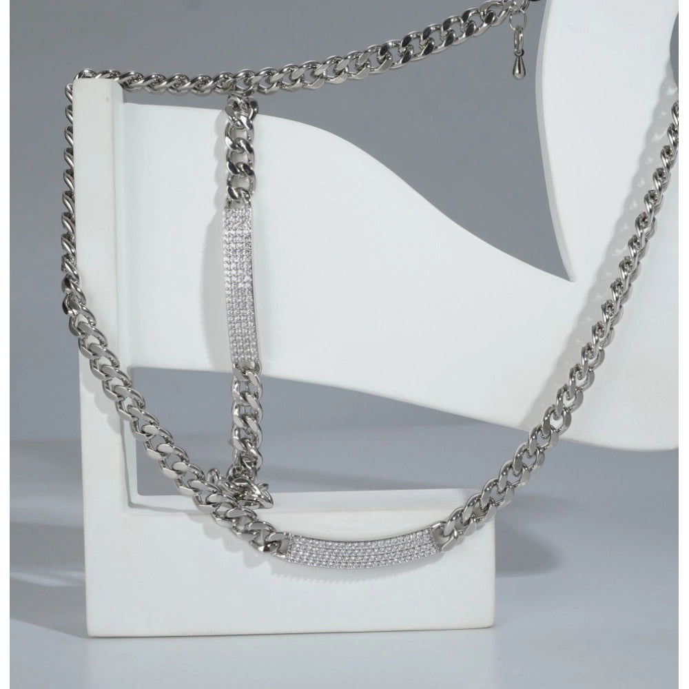 Stainless Steel Silver Polish Hand Bracelet And Necklace (Silver Plated)