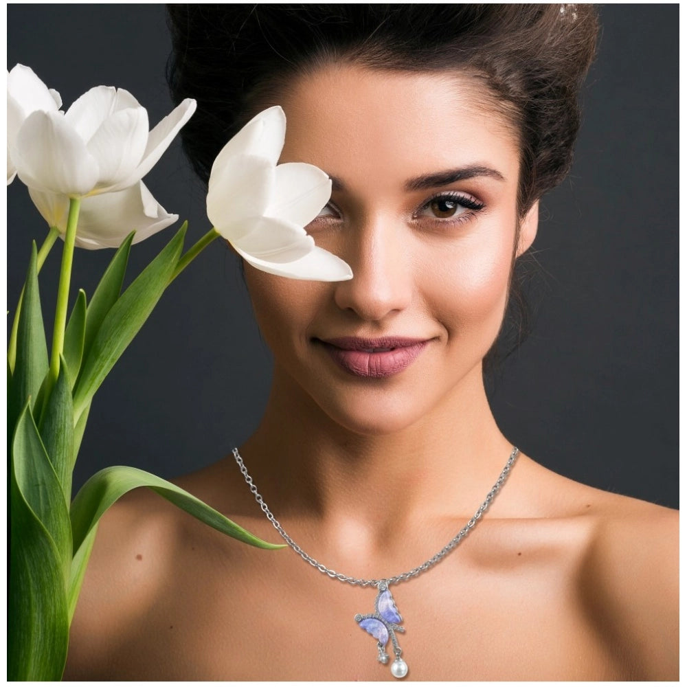 Stainless Steel Butterfly Dailywear Pendant Delicate Chain (Silver Plated)