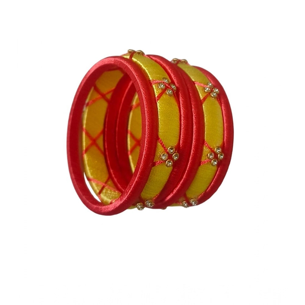 Plastic Silk Thread Bangles (Lemon Yellow, Size: 2.2)