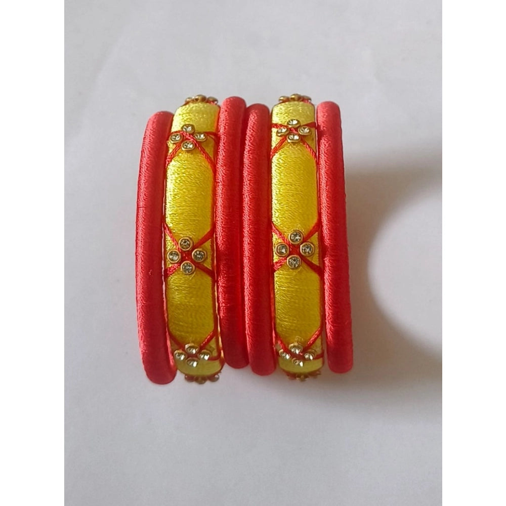 Plastic Silk Thread Bangles (Lemon Yellow, Size: 2.2)