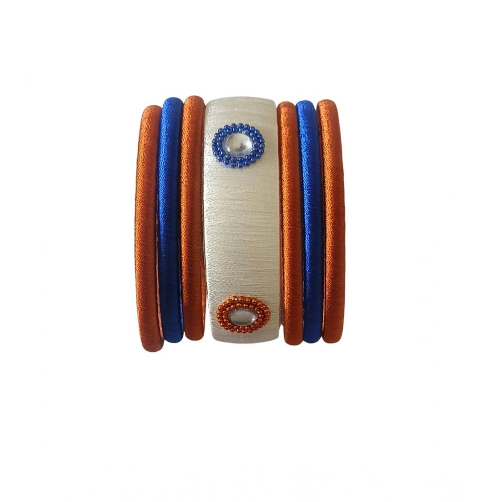 Plastic Silk Thread Bangles (White-Brown-Blue, Size: 2.8)