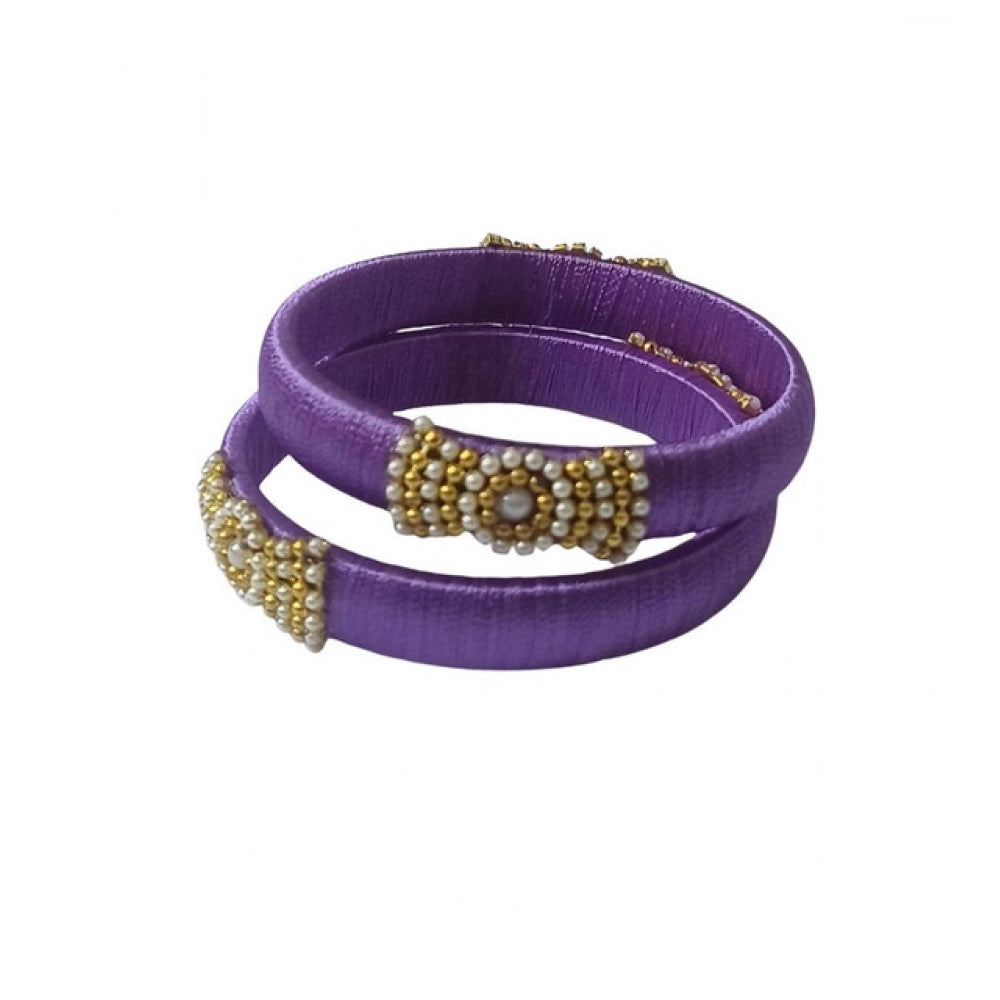 Plastic Silk Thread Bangles (Light Violet, Size: 2.4)