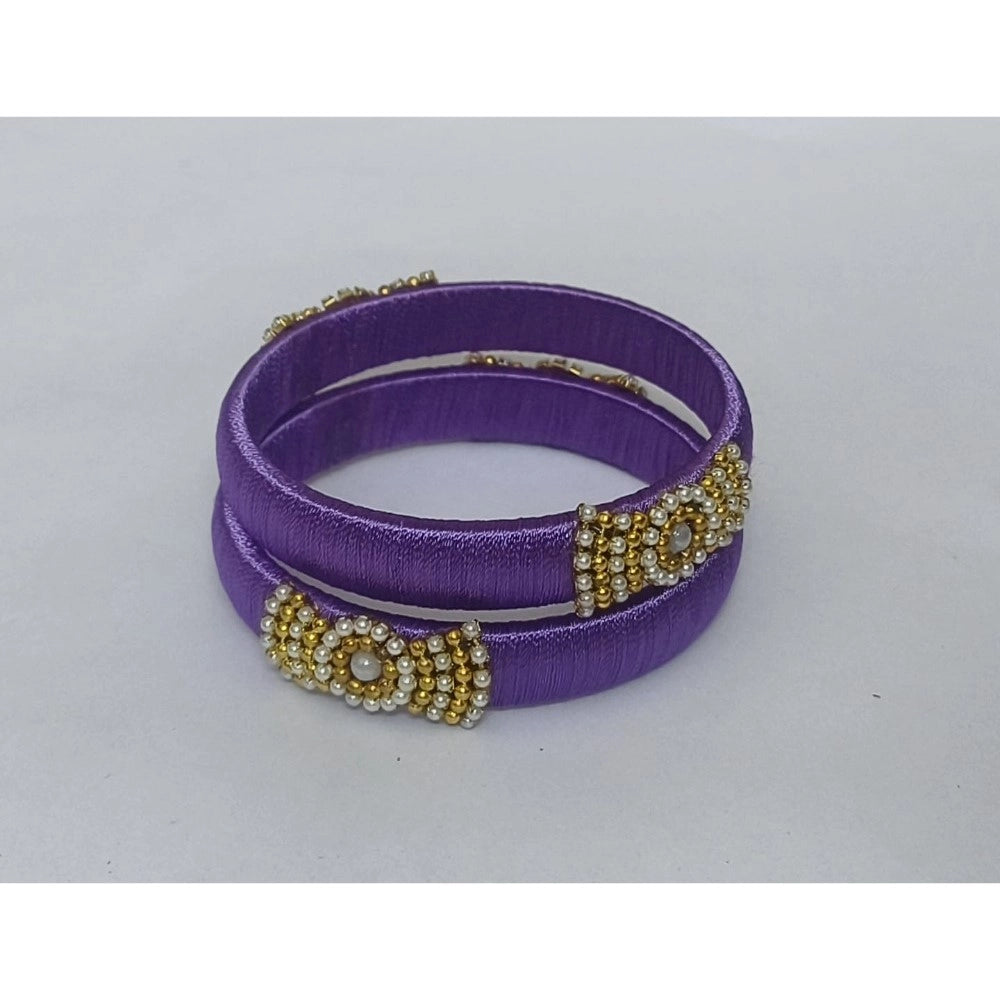 Plastic Silk Thread Bangles (Light Violet, Size: 2.4)