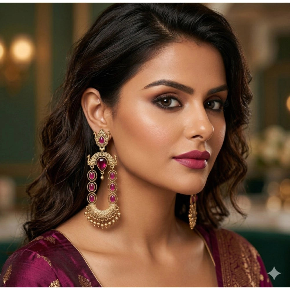 Zinc Alloy Gold Plated Chandbali Earrings (Multicolor) – Design 03
