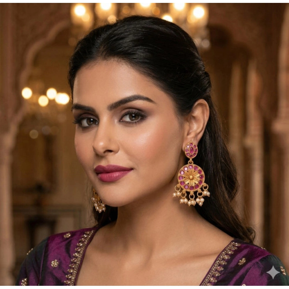 Zinc Alloy Gold Plated Chandbali Earrings (Multicolor) – Design 04