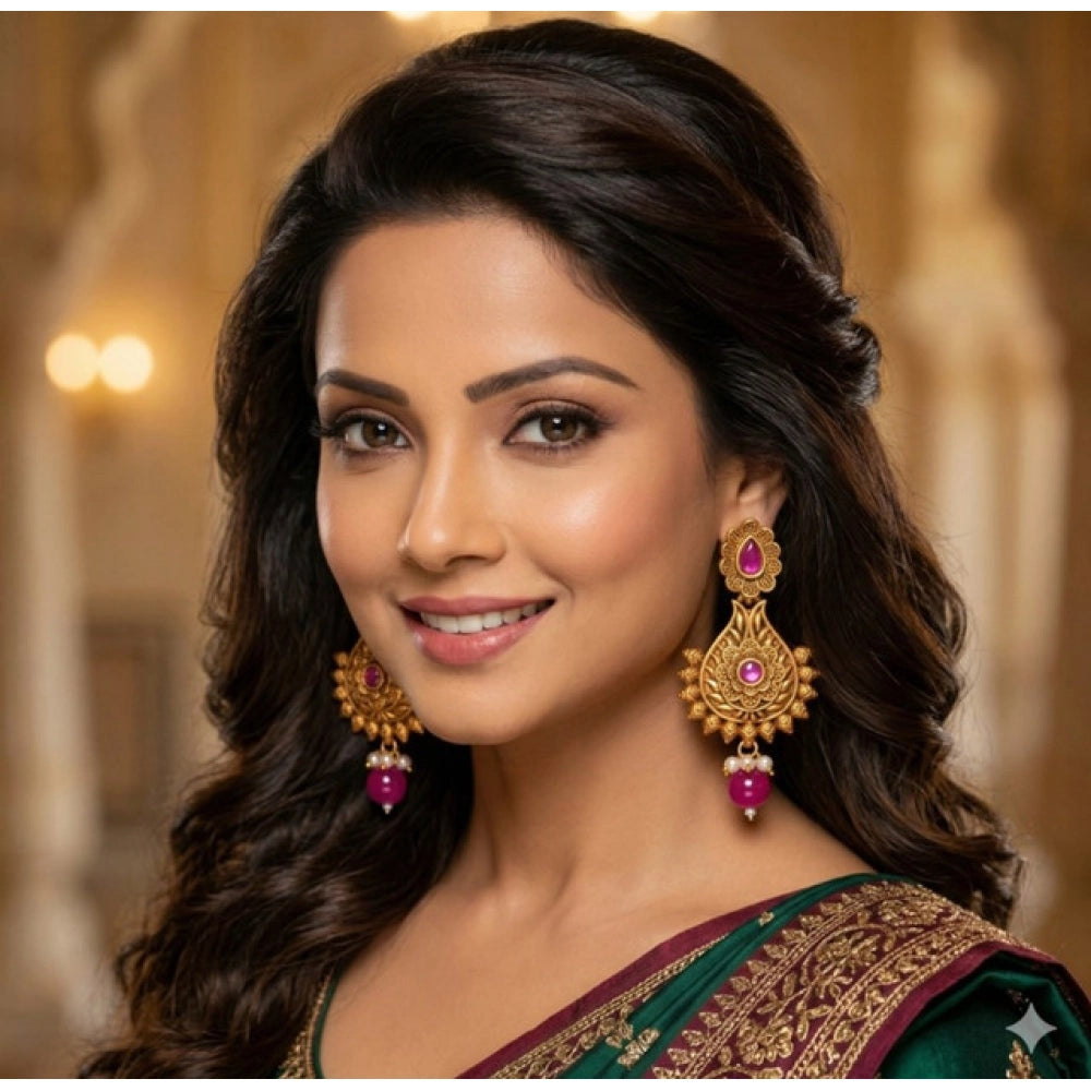Zinc Alloy Gold Plated Chandbali Earrings (Multicolor) – Design 06