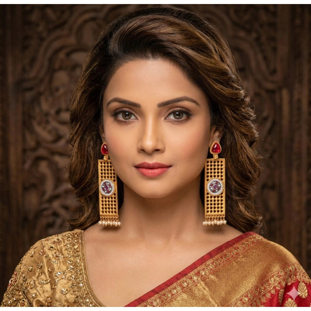 Zinc Alloy Gold Plated Dangler Earrings (Multicolor)