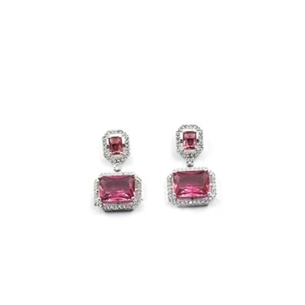 Brass Silver Plated Drop Earrings (Red) – Design 01