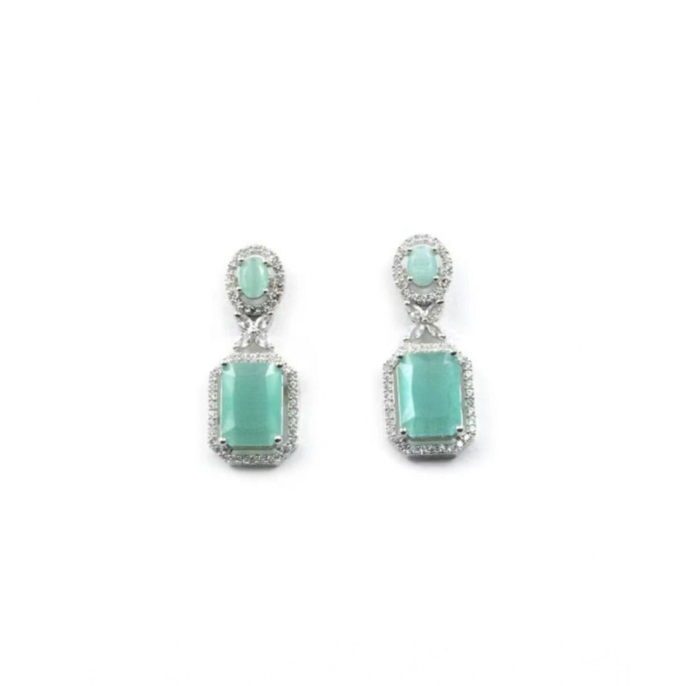 Brass Silver Plated Drop Earrings (Turquoise) – Design 02