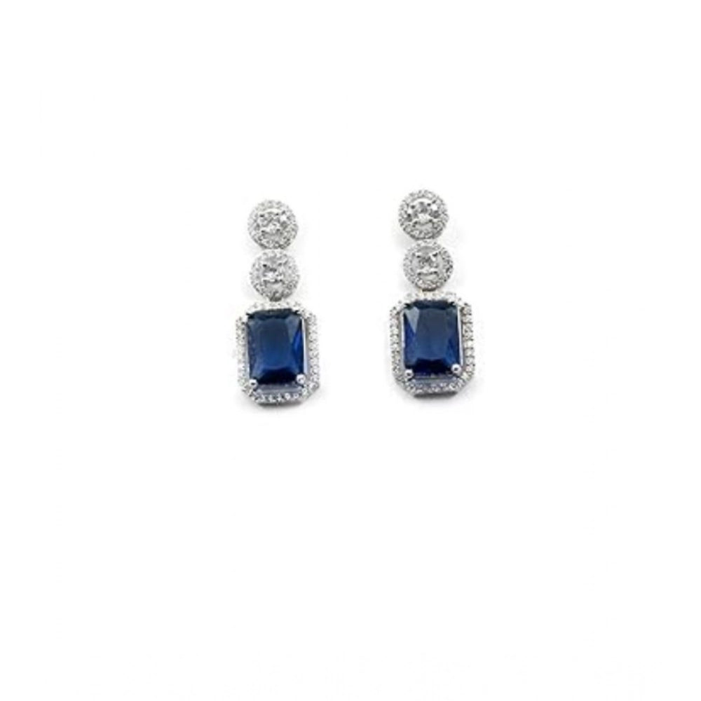 Brass Silver Plated Drop Earrings (Blue) – Design 02