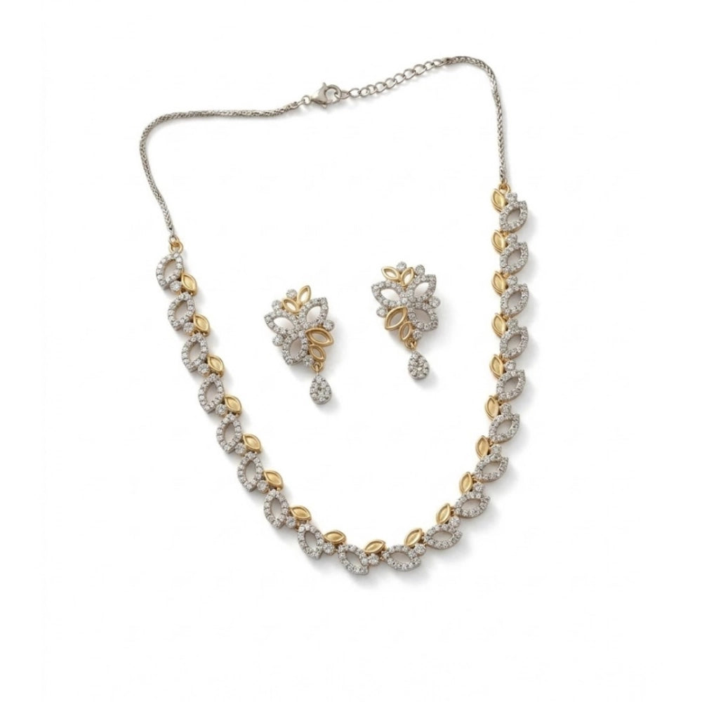 Brass Silver Plated Necklace set (Silver) – Design 02