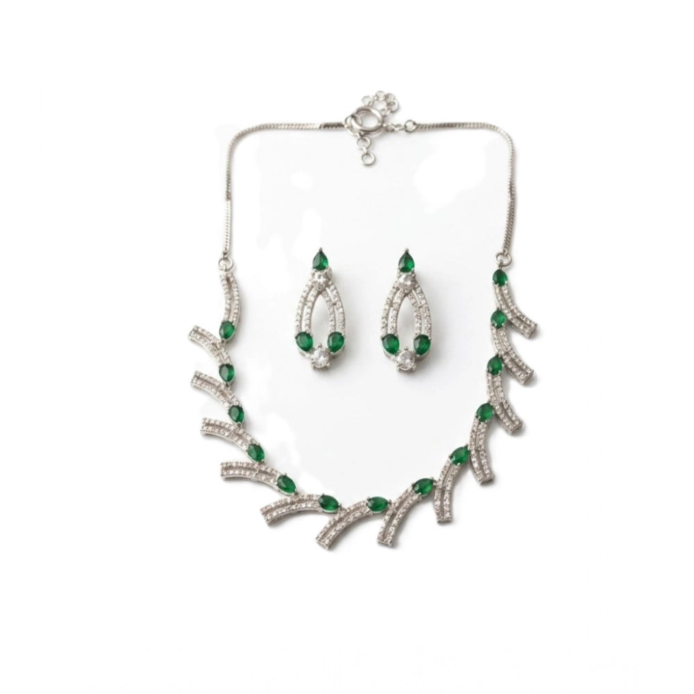 Brass Silver Plated Necklace set (Green) – Design 02