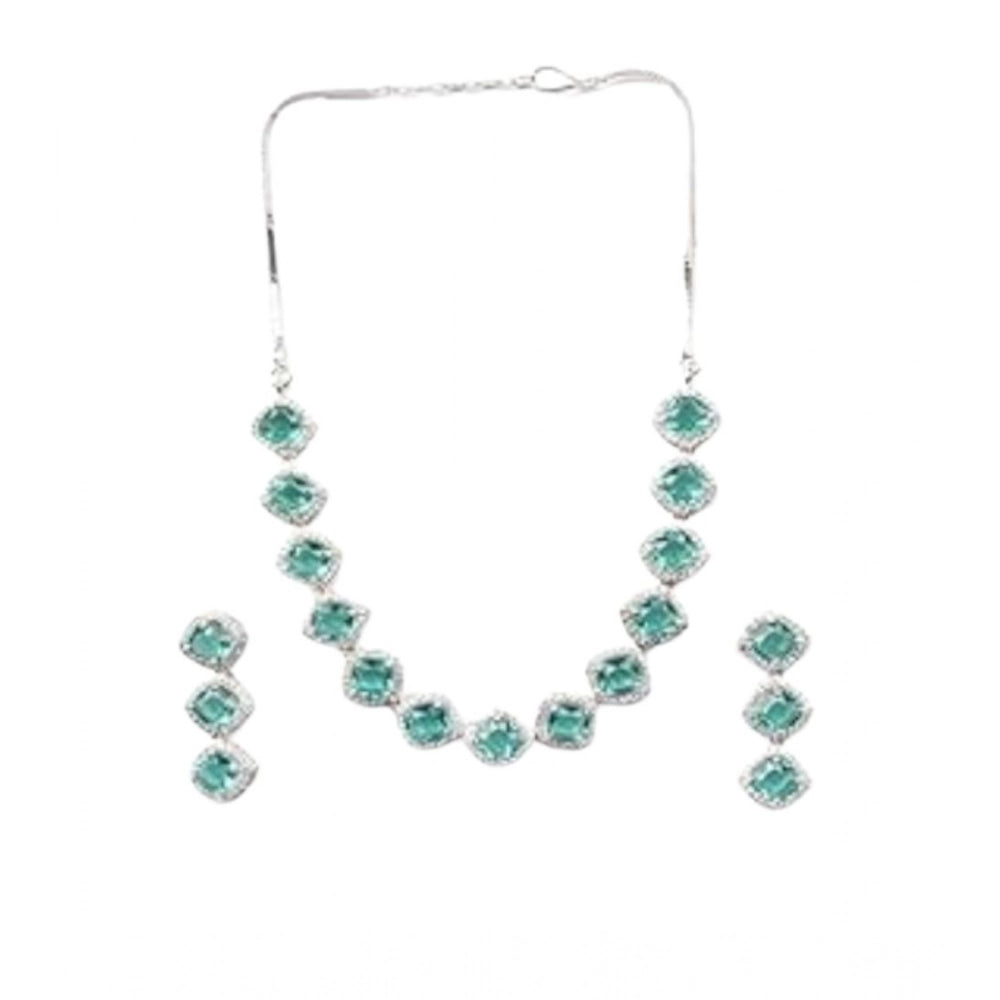 Brass Silver Plated Necklace set (Green) – Design 08