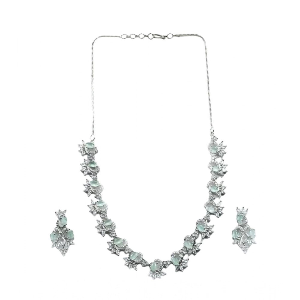 Brass Silver Plated Necklace set (Turquoise) – Design 08