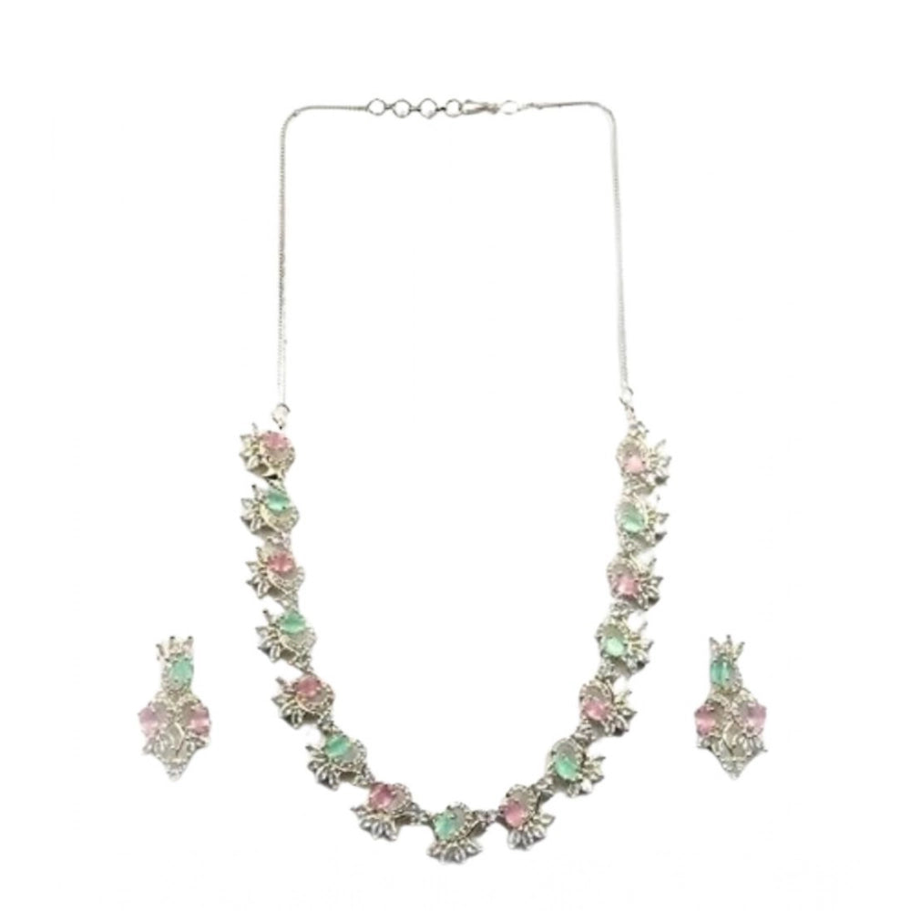 Brass Silver Plated Necklace set (Multicolor) – Design 02