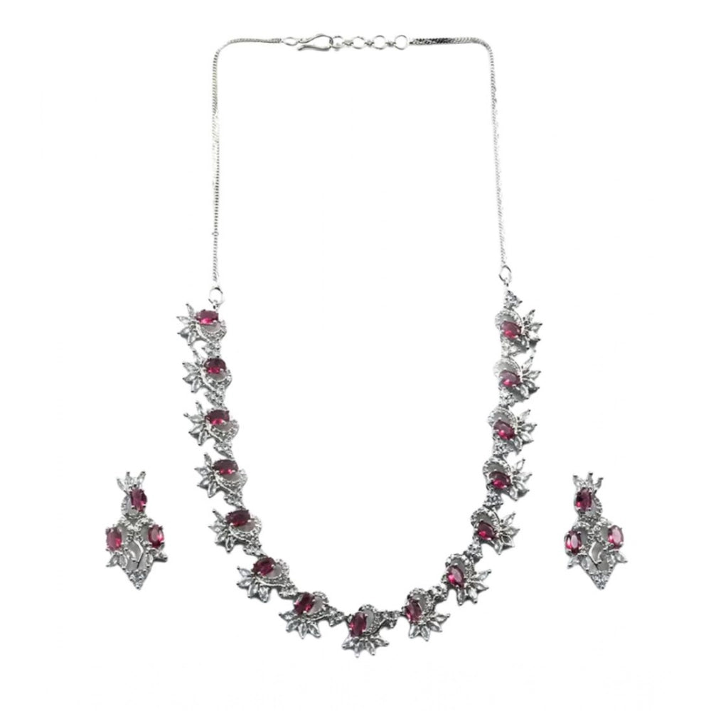 Brass Silver Plated Necklace set (Red) – Design 03