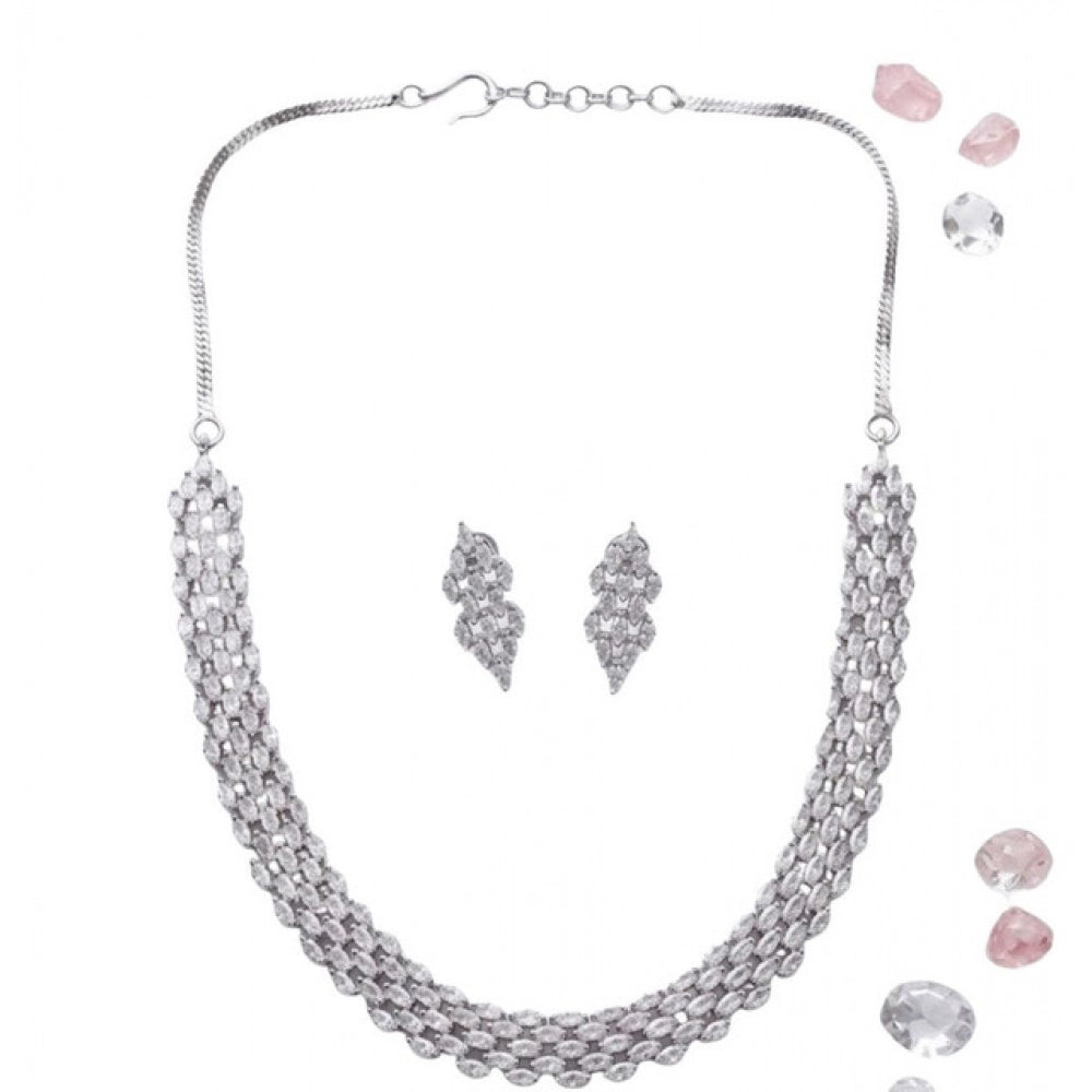 Brass Silver Plated Necklace set (Silver) – Design 05