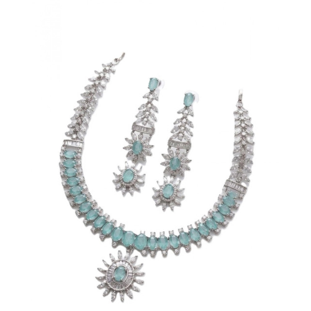 Brass Silver Plated Necklace set (Turquoise) – Design 10