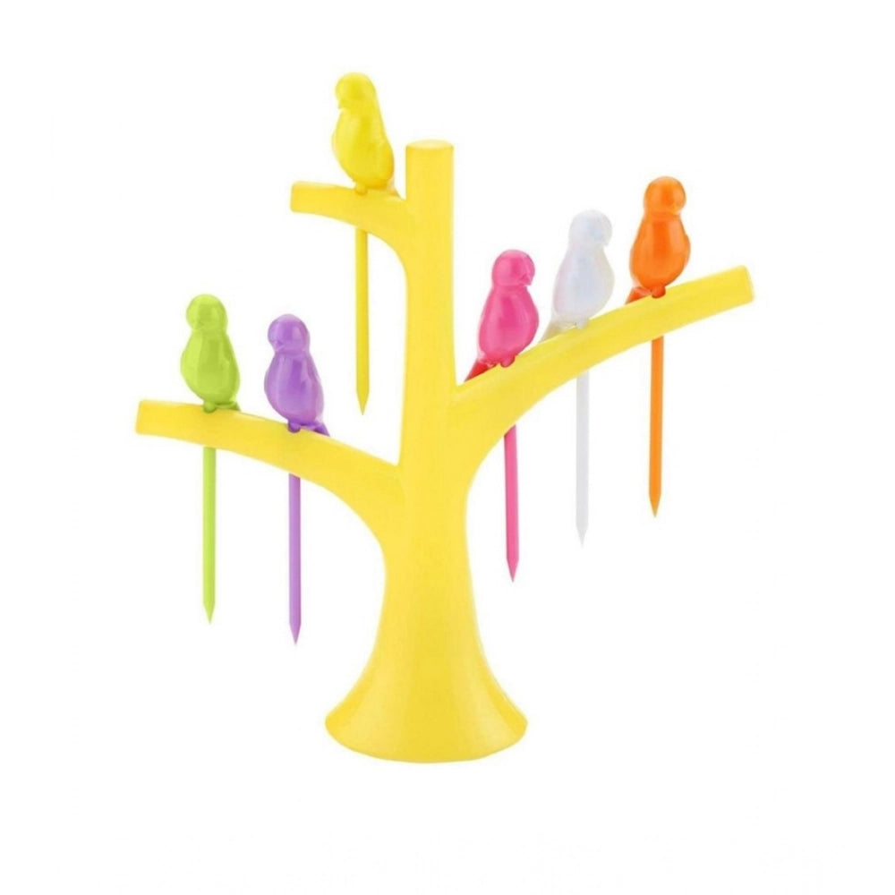 Pack of 10 Bird Tree Fruit Fork Set Decorative Toothpick Holder (Assorted Color)