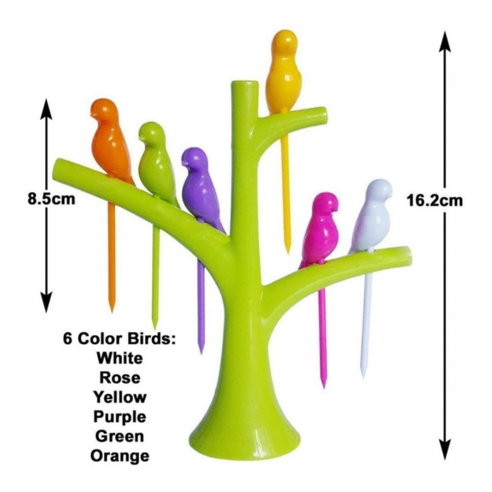 Pack of 10 Bird Tree Fruit Fork Set Decorative Toothpick Holder (Assorted Color)