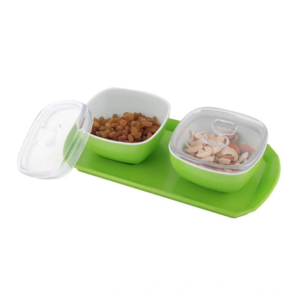 Multipurpose Serving Tray with Dry Fruit Air Tight Bowls with Lids (Assorted Color)