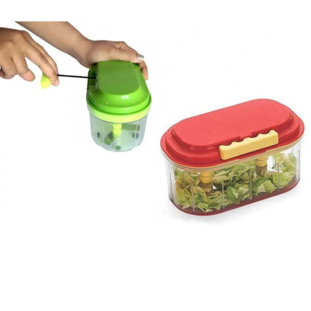 Pack of 2 Twin Bowl Dual-Blade Hand Chopper | Manual Food Processor for Vegetables And Fruits (Assorted Color)