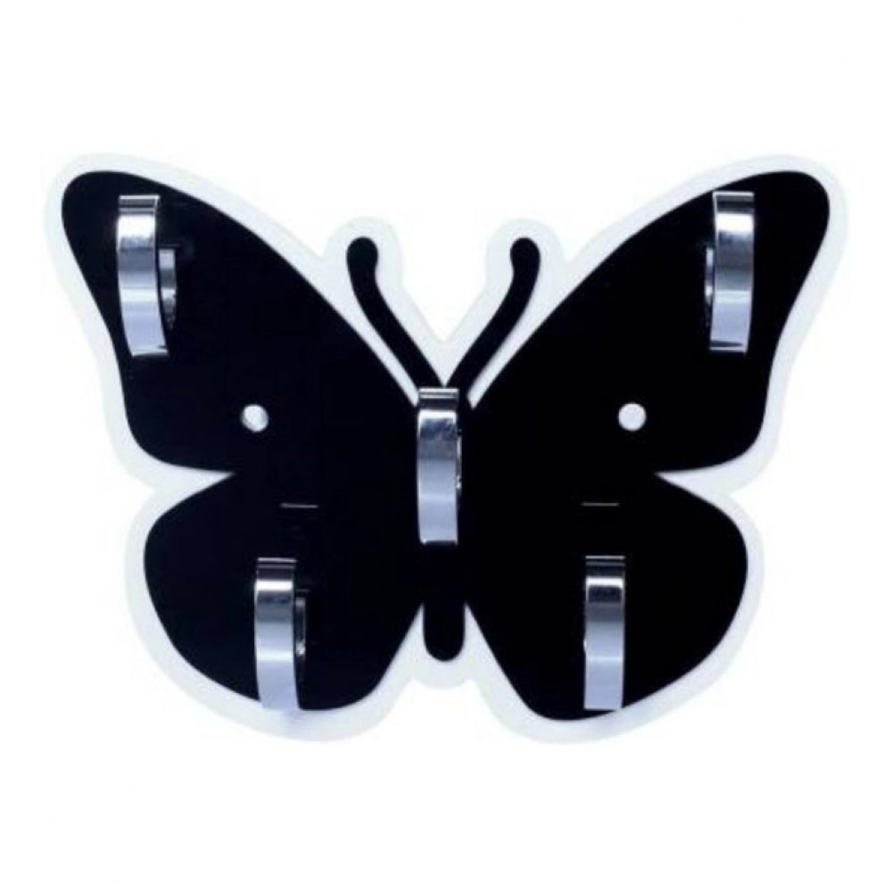 Pack of 2 Butterfly Key Holder – Decorative Wall Mount Key Organizer (Color: Black)