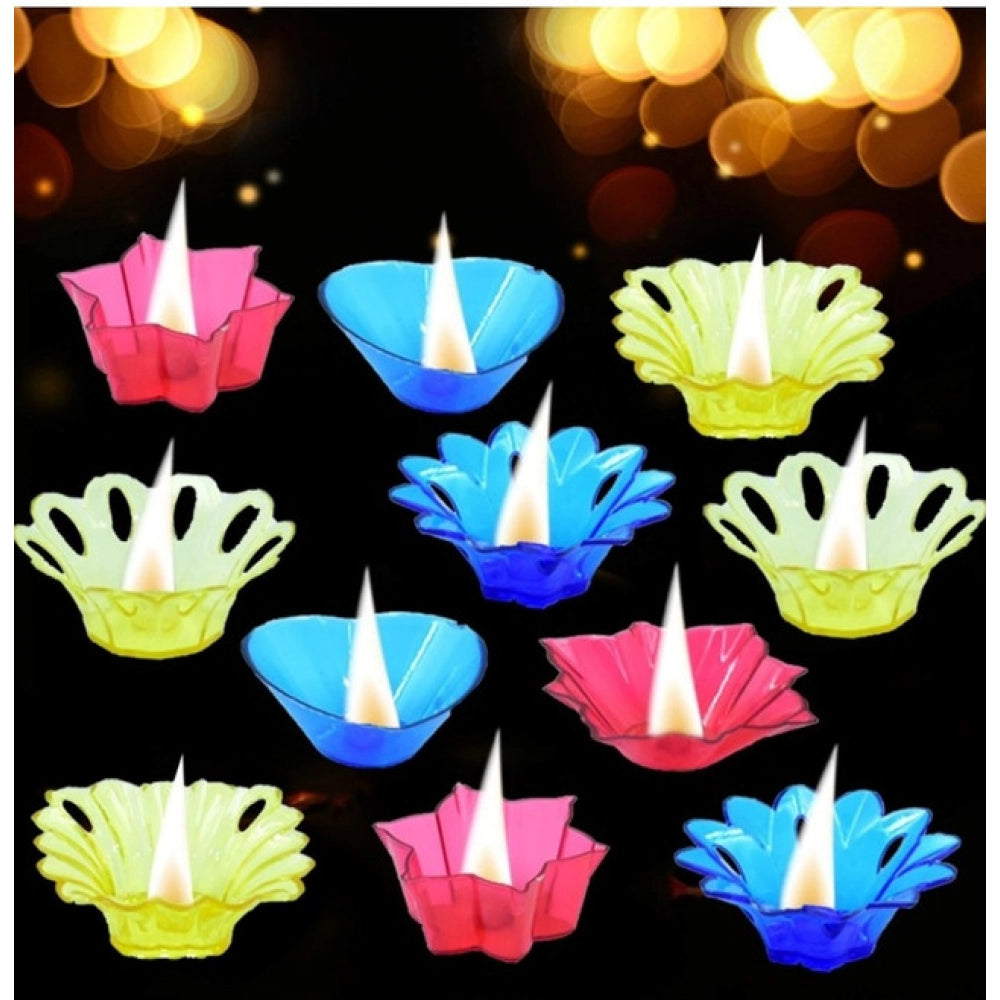 Pack of 2 Floral Diya Set – Multi-Color Tea Light Holders Set of 12 (Assorted Color)