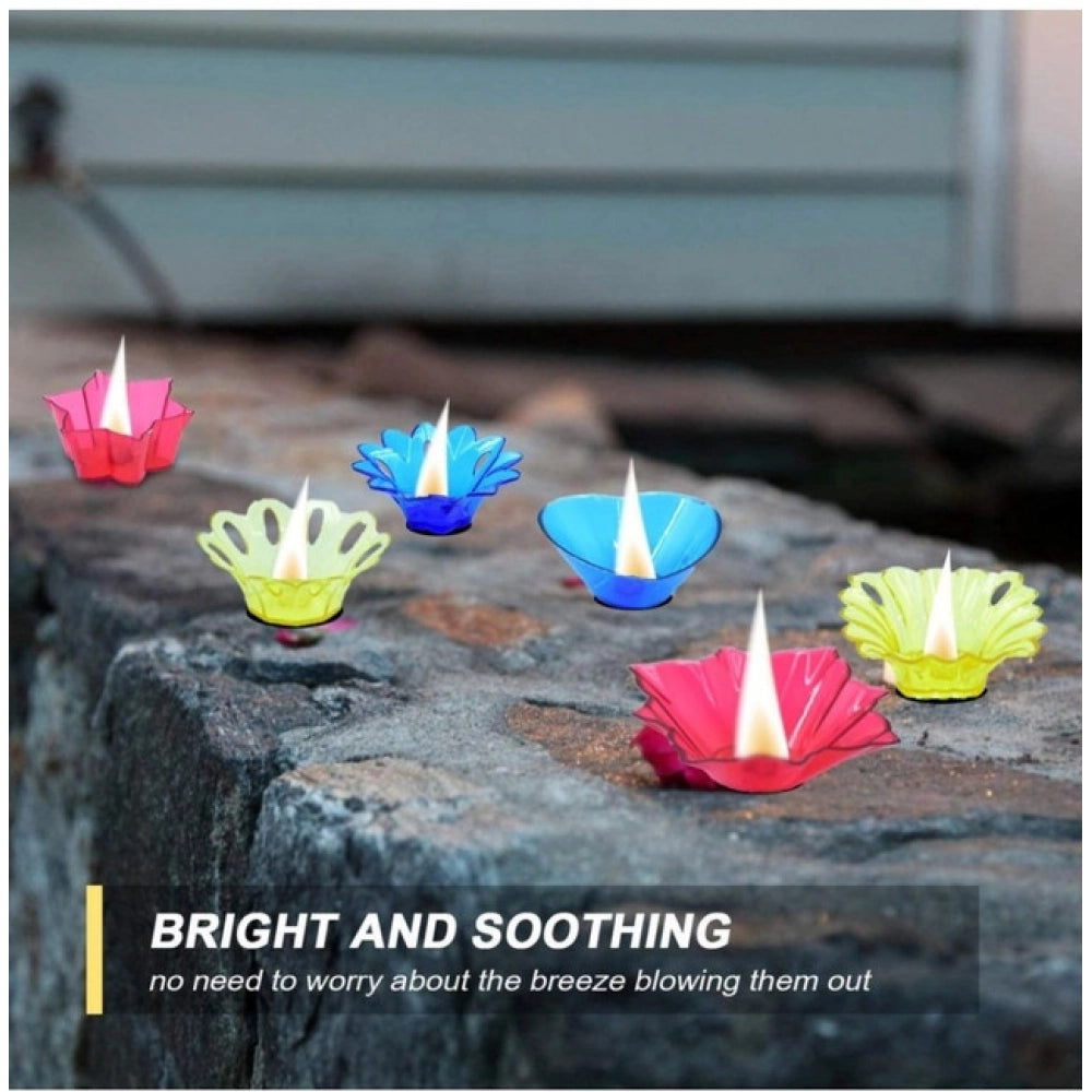 Pack of 2 Floral Diya Set – Multi-Color Tea Light Holders Set of 12 (Assorted Color)