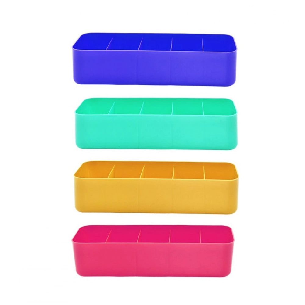 Pack of 2 Socks Organizer Tray – 4-Piece Set | Quick 5-Section Storage Trays for Drawer Organizing | Sorting Tray for Socks, Accessories And Closet Storage (Assorted Color)